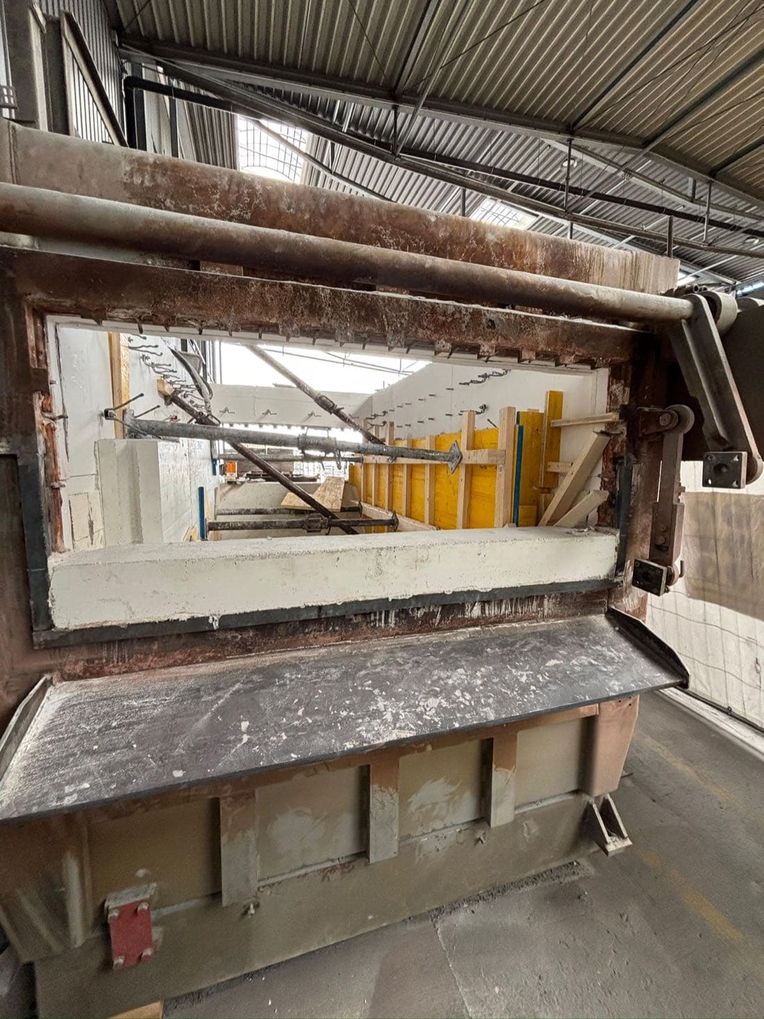 View into the cleared aluminium melting furnace at the start of the relining