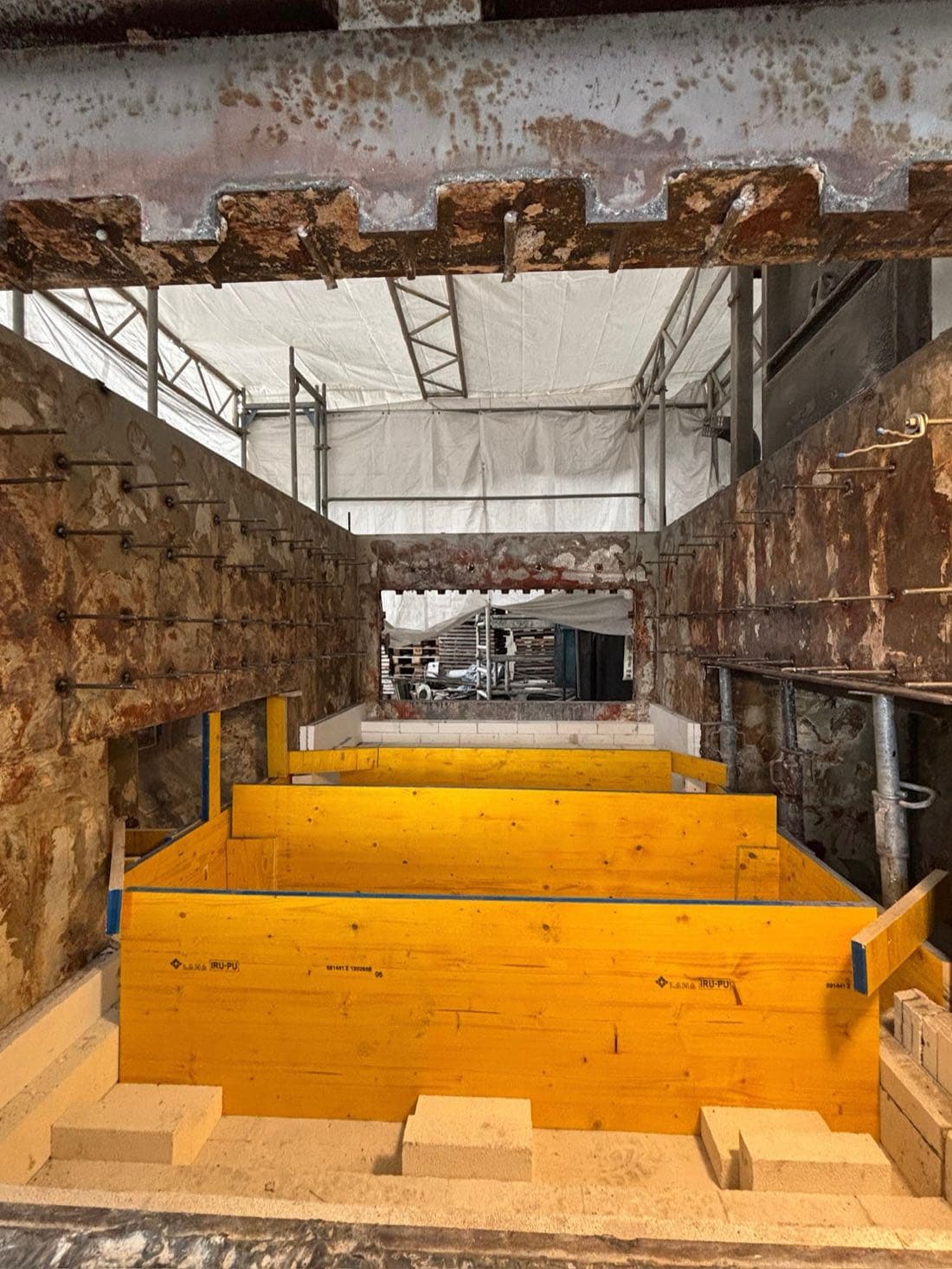 Installed timber formwork inside the furnace before casting